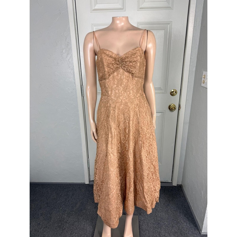 Vintage 50s Dress Floral Cotton Acetate Talon Side zip Lace Party Formal FF8